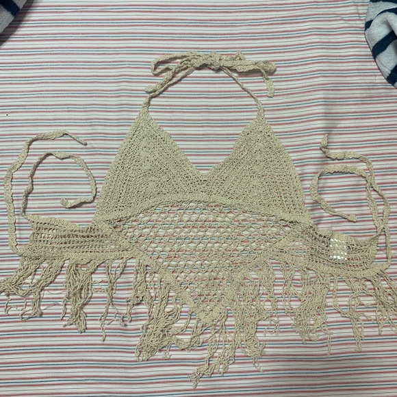 Halter Crochet Beach Cropped Cover Up size small - Picture 2 of 2